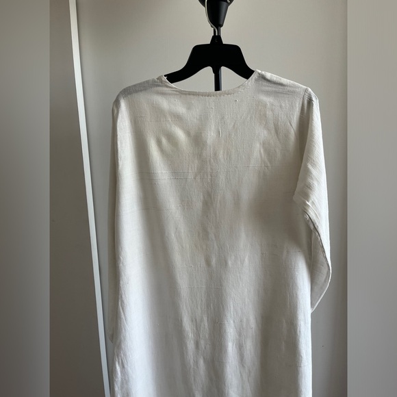 FabIndia style white handwoven hi quality khadi Kurta dress long tunic women XL - Picture 2 of 9